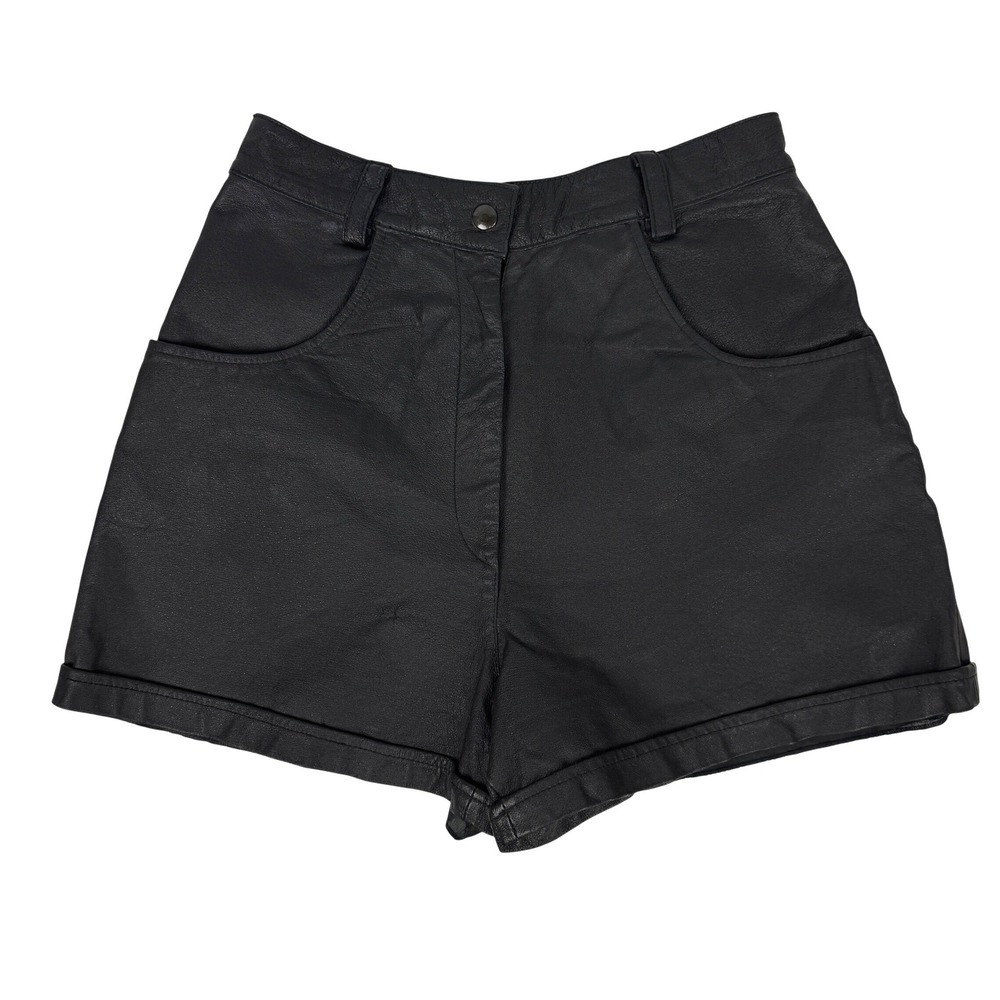 Vintage COSA NOVA High Waisted Black Genuine Leather Shorts Size‎ XS